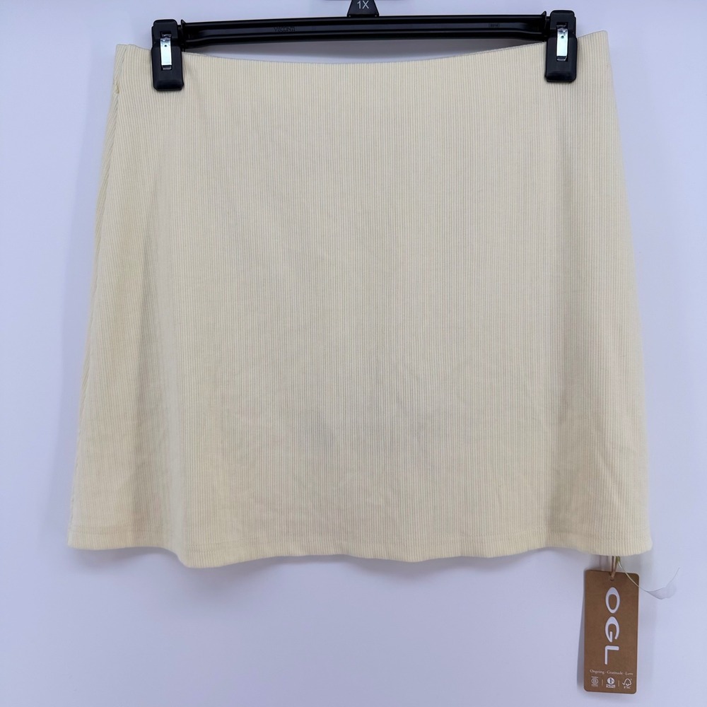 NWT OGL Ribbed Creamy Yellow Skort Built In Shorts Stretch‎ Mini Skirt Large